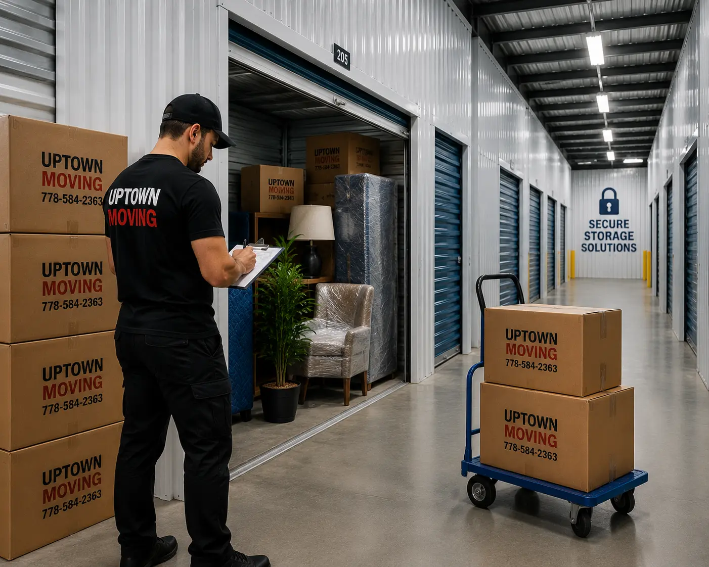 Uptown Moving storage service with protected furniture and moving boxes